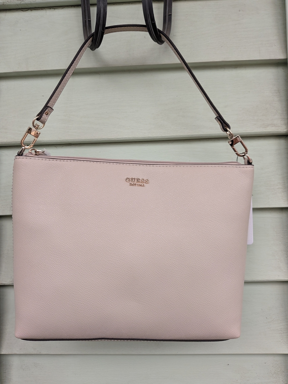 GUESS Light Blush Pink Top-Zip Shoulder Bag with Detachable Strap
